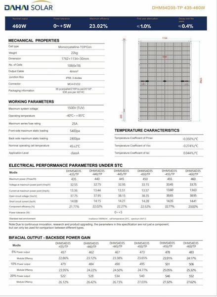Сонячна панель двостороння DAHAI DHM54D35-TP 450W Bificial SO-P0007 фото