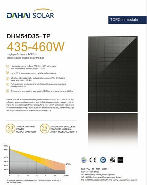 Сонячна панель двостороння DAHAI DHM54D35-TP 450W Bificial SO-P0007 фото